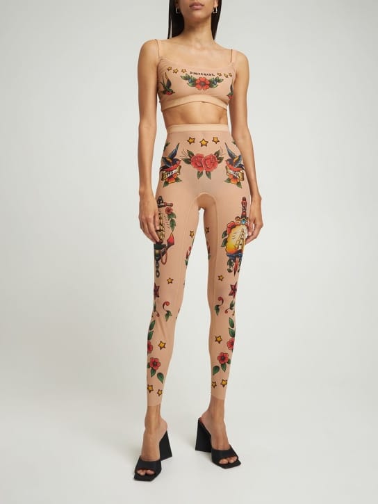 Dsquared2 - Tattoo印花透明薄纱紧身裤