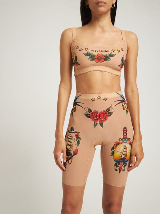 Dsquared2: Tattoo印花透明薄纱骑行短裤