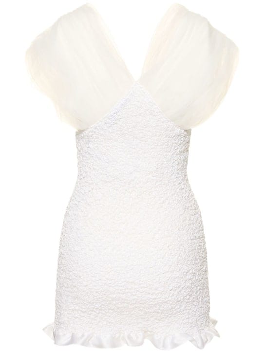 Alessandra Rich: Minivestido en seda con flor aplicada