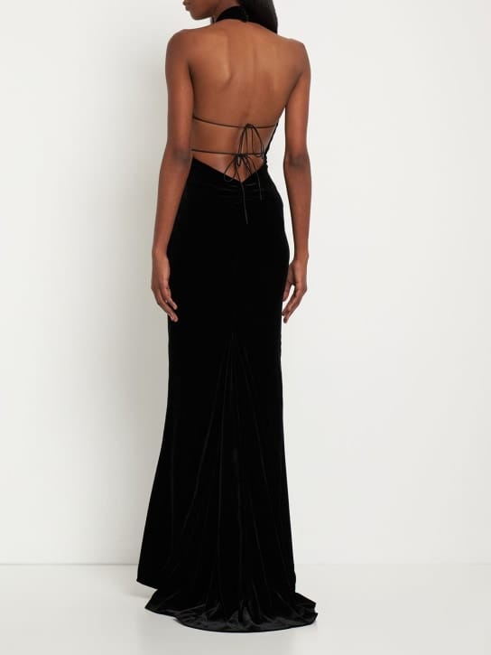 Alessandra Rich: Vestido largo cut out con cuello halter