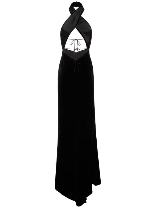 Alessandra Rich: Vestido largo cut out con cuello halter
