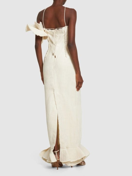 Jacquemus: Maxikleid aus Leinen mit Rüschen