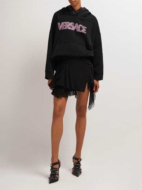Versace: 不对称真丝乔其纱迷你短裙