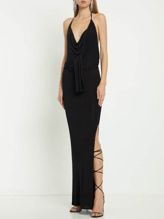 Aya Muse: Vestido largo drapeado cuello halter