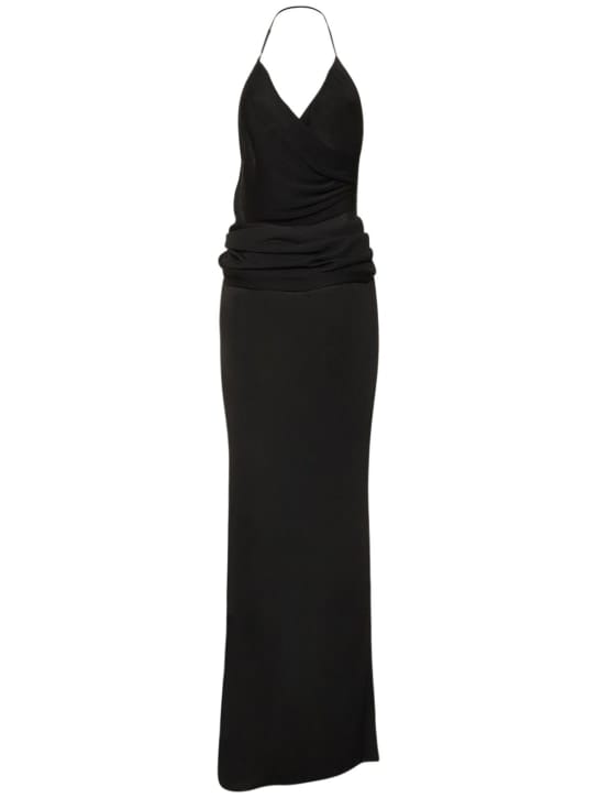 Aya Muse: Vestido largo drapeado cuello halter