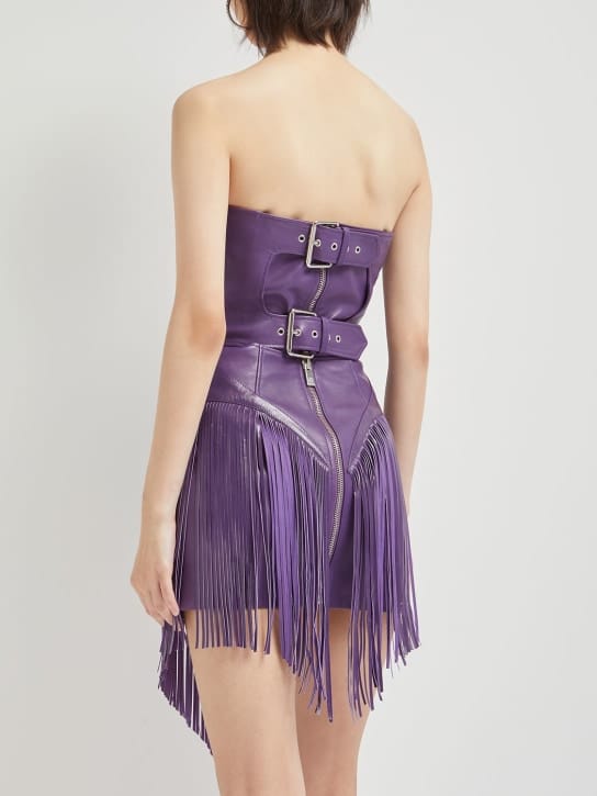 Versace: Minivestido de piel de cordero con flecos