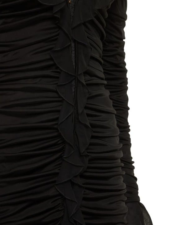 Blumarine: Ruched mini dress with ruffles