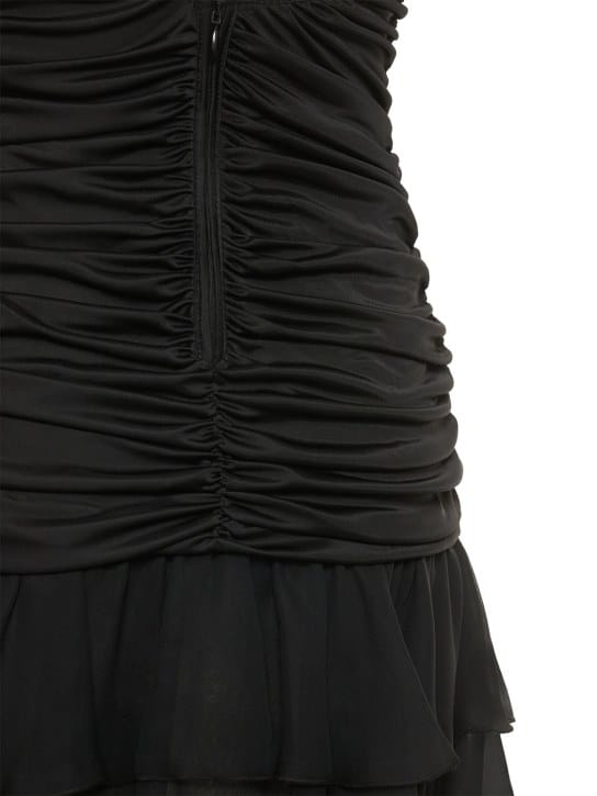 Blumarine: Ruched mini dress with ruffles