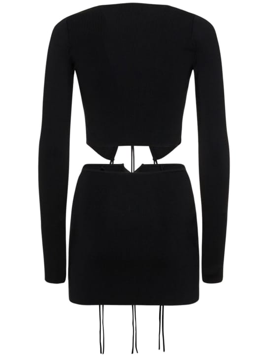 Aya Muse: Ribbed knit mini dress with ties