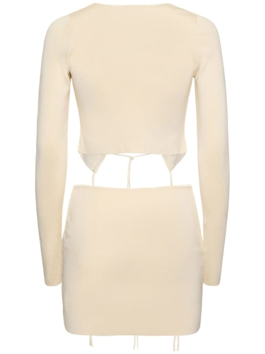 Aya Muse: Ribbed knit mini dress with ties