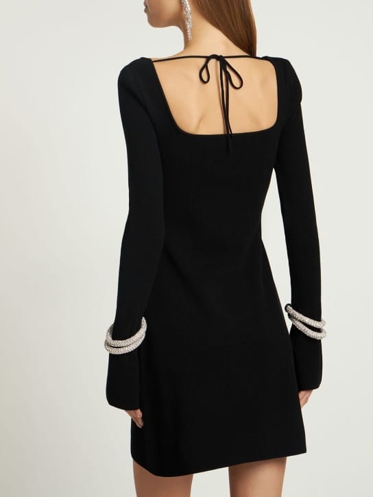 Mach & Mach: Ribbed knit mini dress with crystals