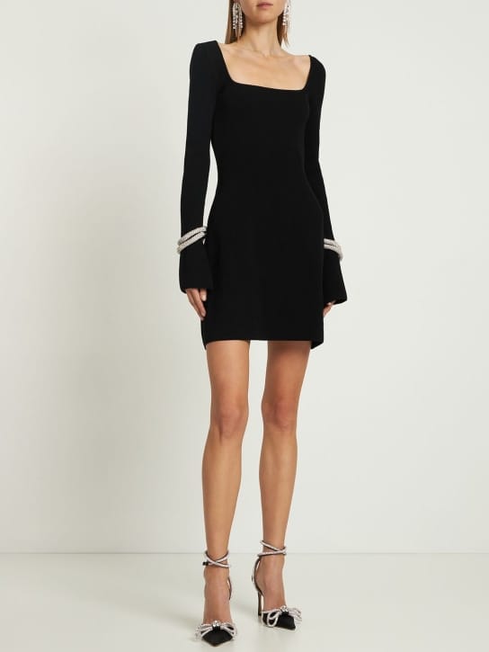 Mach & Mach: Ribbed knit mini dress with crystals