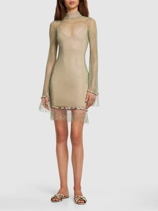 Patbo: Mini dress with crystals and fringes