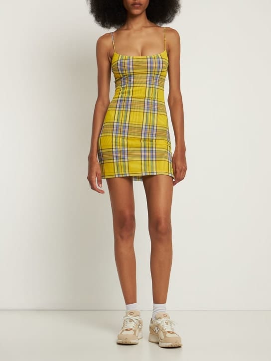 Miaou: Vestido corto de cuadros con tirantes finos
