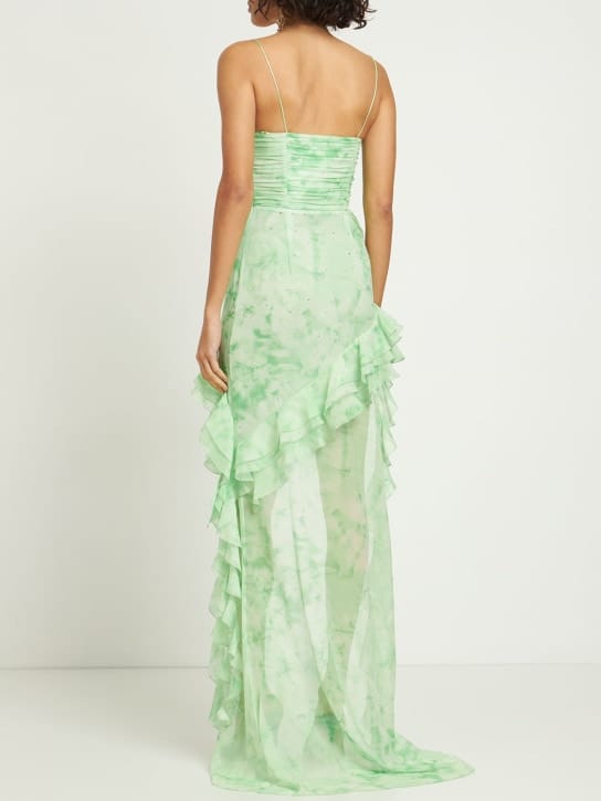 Alessandra Rich: Vestido largo de seda con volantes