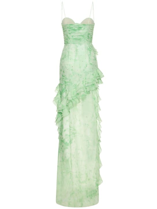 Alessandra Rich: Vestido largo de seda con volantes