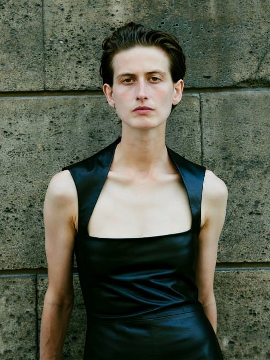 Gauchere: Lambskin leather long dress