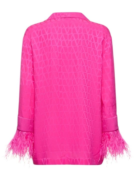 Valentino: 羽毛装饰logo提花真丝衬衫