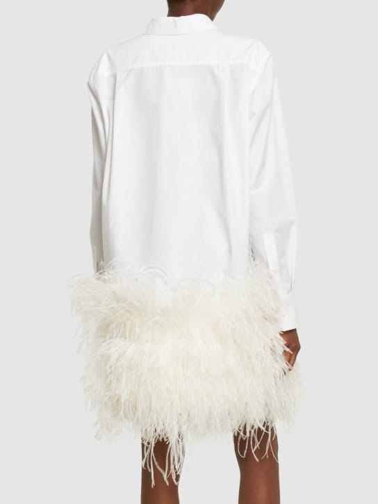 Valentino: Abito chemisier in cotone con piume