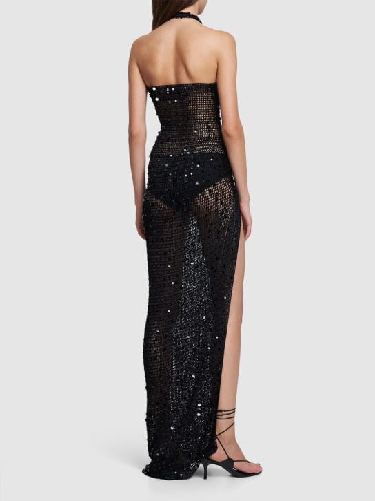 Aya Muse: Vestido largo de punto calado con lentejuelas