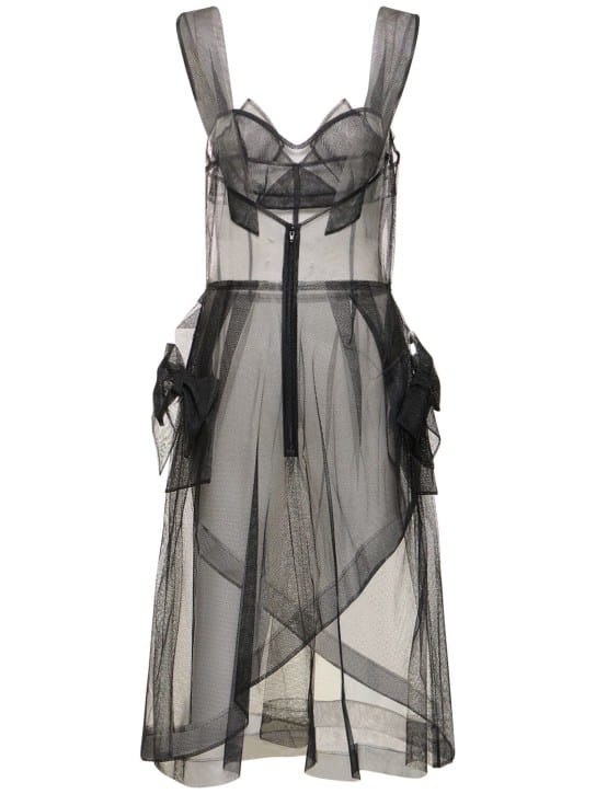 Maison Margiela: Vestito midi in tulle con fiocchi