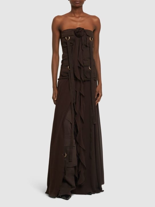 Blumarine: Silk maxi dress with ruffles