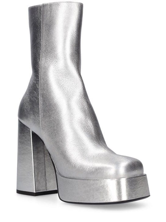 Versace: 120毫米金属色皮革靴子