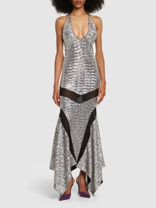The Attico: Halterneck plunge maxi dress