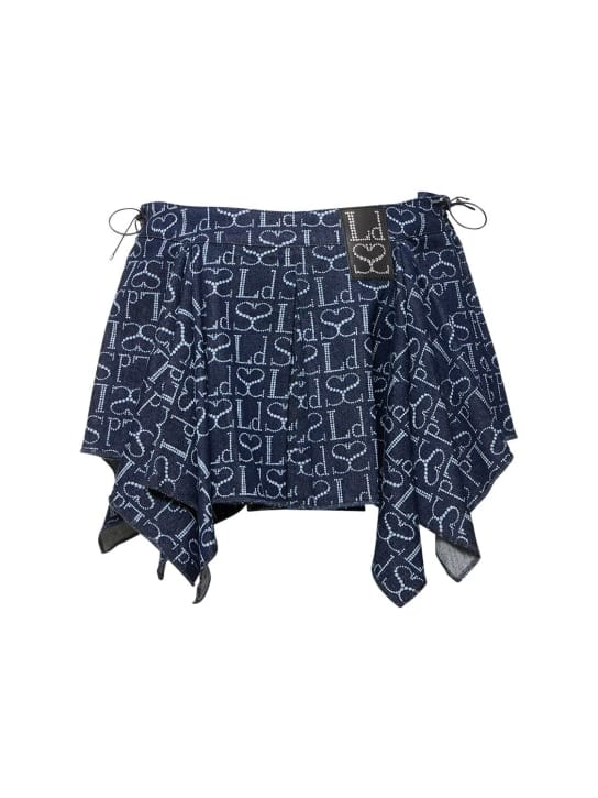 Ludovic de Saint Sernin: Monogram logo褶饰牛仔迷你短裙