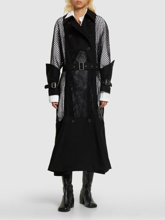 Noir Kei Ninomiya: 羊毛&马海毛网眼系腰带中长大衣