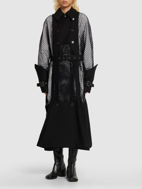Noir Kei Ninomiya - 羊毛&马海毛网眼系腰带中长大衣