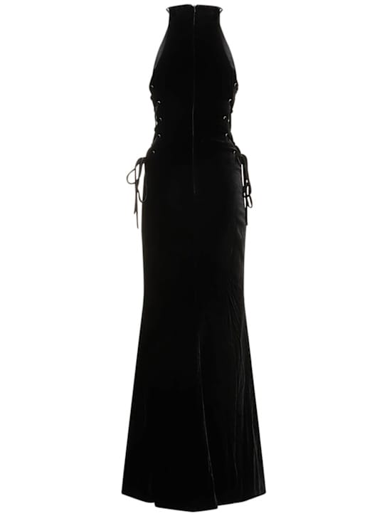 Alessandra Rich: Vestido largo de terciopelo con lazada