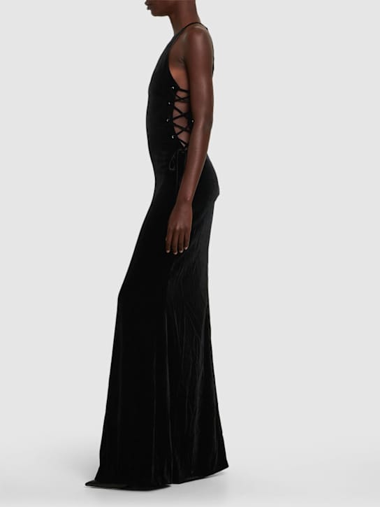 Alessandra Rich: Vestido largo de terciopelo con lazada