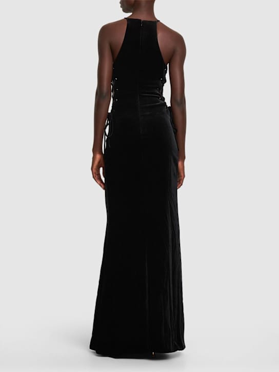Alessandra Rich: Vestido largo de terciopelo con lazada