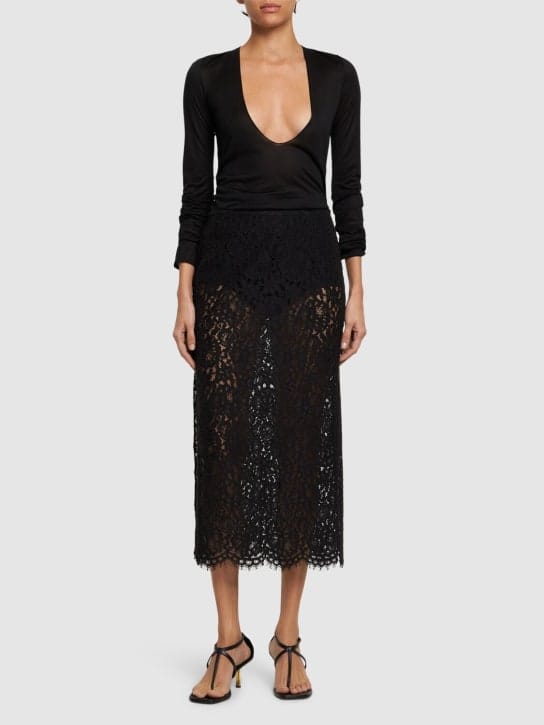 Michael Kors Collection - 蕾丝侧面开叉迷笛半身裙