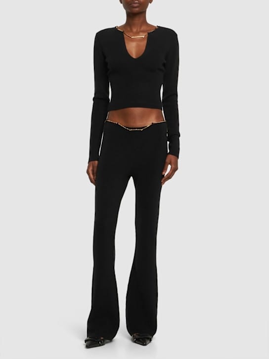Alexander Wang - Logo链条喇叭腿羊毛混纺裤子