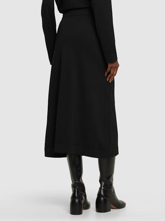 Jil Sander: 圆环细节羊毛针织垂褶迷笛半身裙
