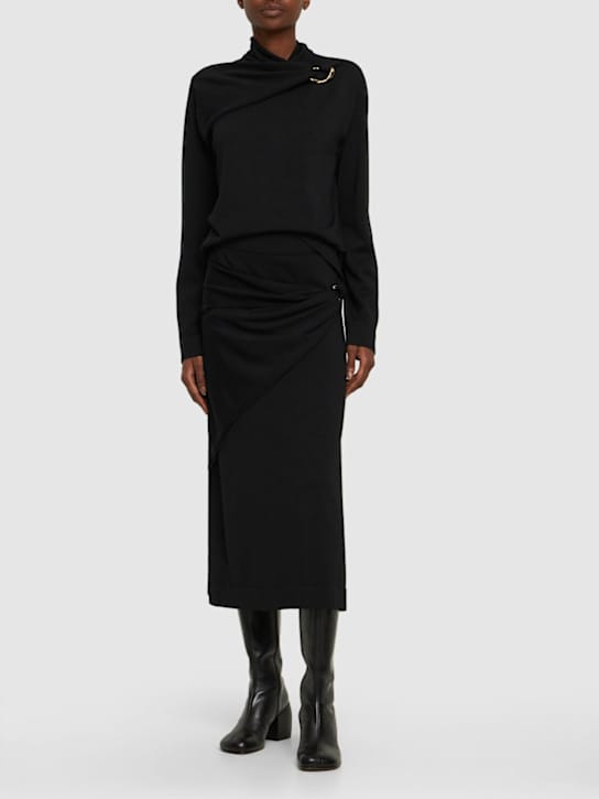 Jil Sander - 圆环细节羊毛针织垂褶迷笛半身裙