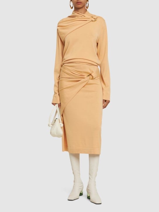 Jil Sander - 圆环细节羊毛针织垂褶迷笛半身裙