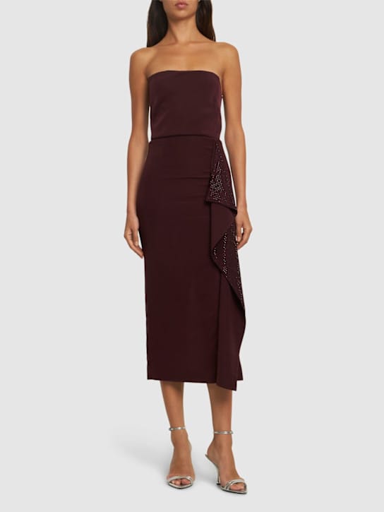 Roland Mouret: Abito midi senza spalline con cristalli