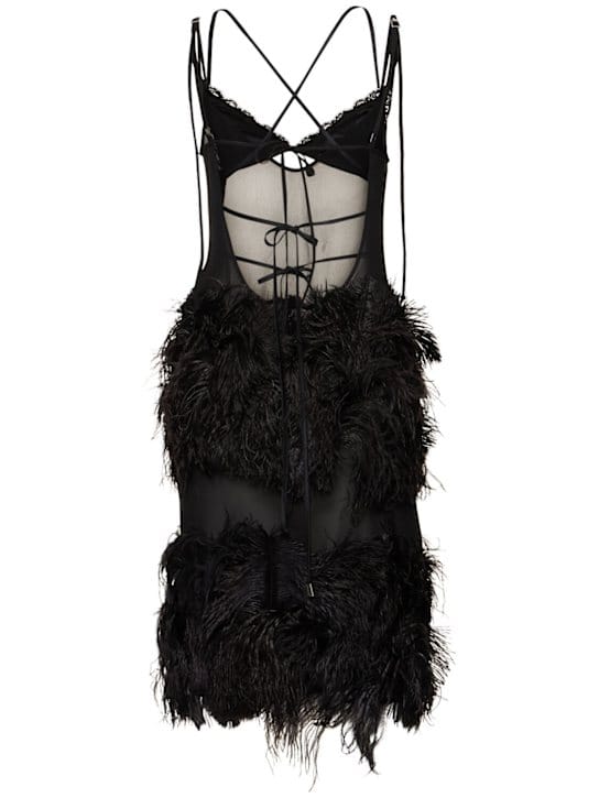 The Attico: Midi dress with ostrich feathers
