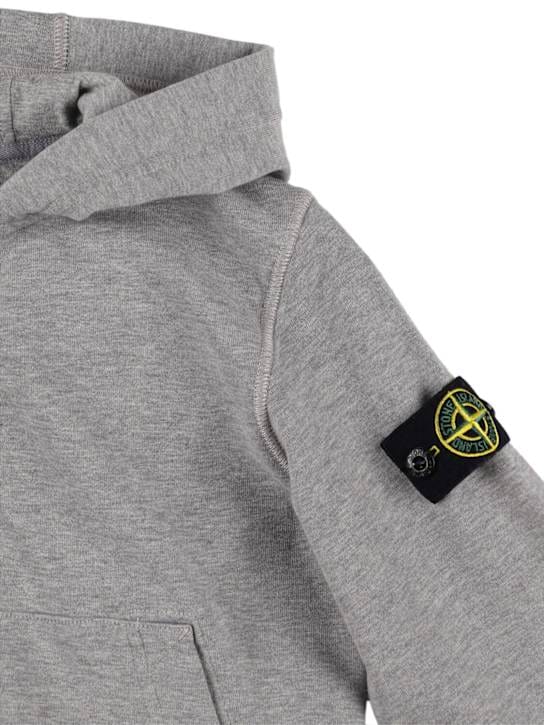 Stone Island Junior - 棉质平纹针织拉链开合连帽卫衣