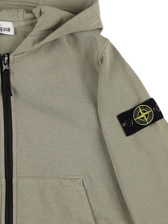Stone Island Junior - 棉质平纹针织拉链开合连帽卫衣