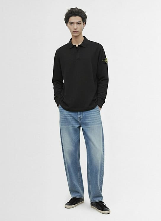Stone Island - 带有罗纹领的长袖 Polo 衫