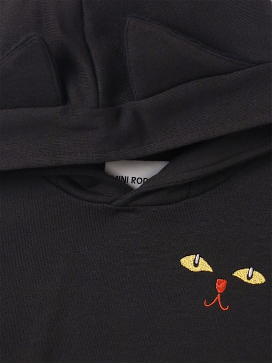 Mini Rodini - 猫图案有耳朵的有机棉连帽衫