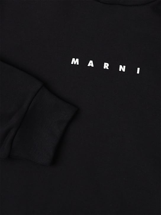 Marni Junior: 带印花和帽子的棉质卫衣