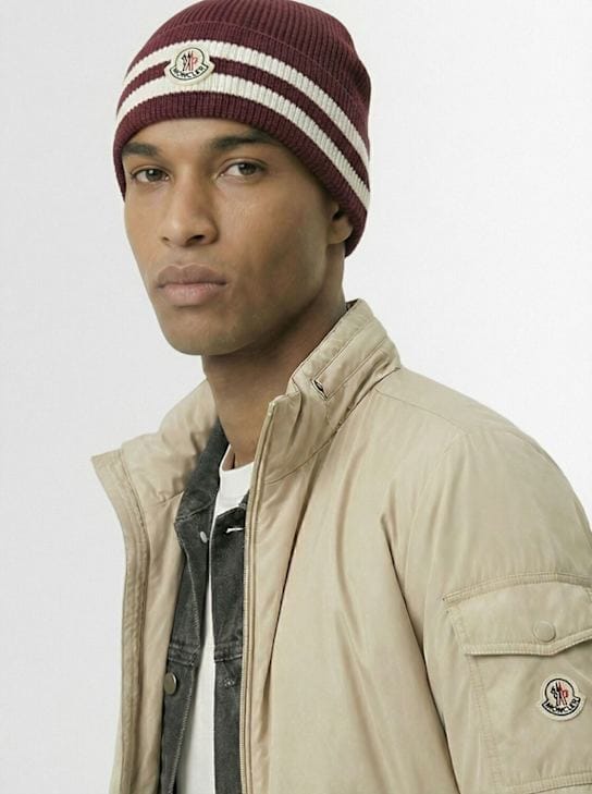 Moncler: 条纹袖口针织帽