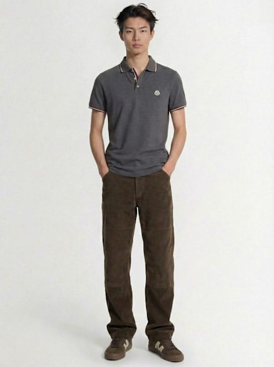 Moncler - 修身的罗纹领POLO衫