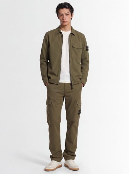 Stone Island - 棉质拉链徽标衬衫外套