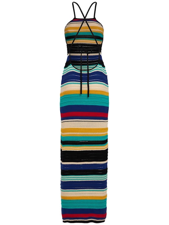 Laneus: Openwork knit cotton maxi dress